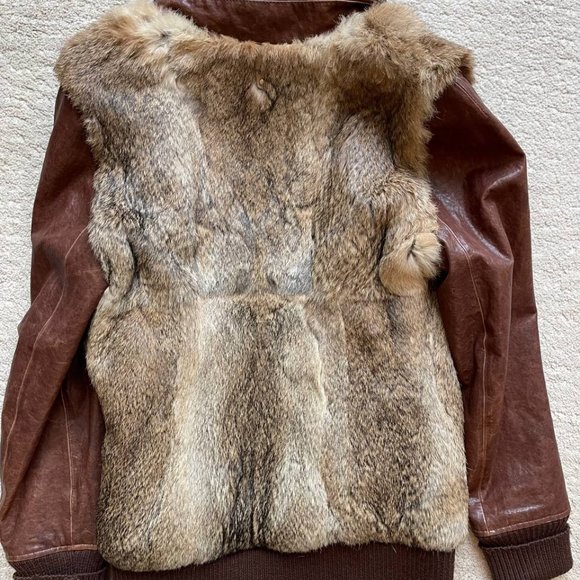 Mackage Brown Leather Jacket with Fur Accents - Picture 9 of 10